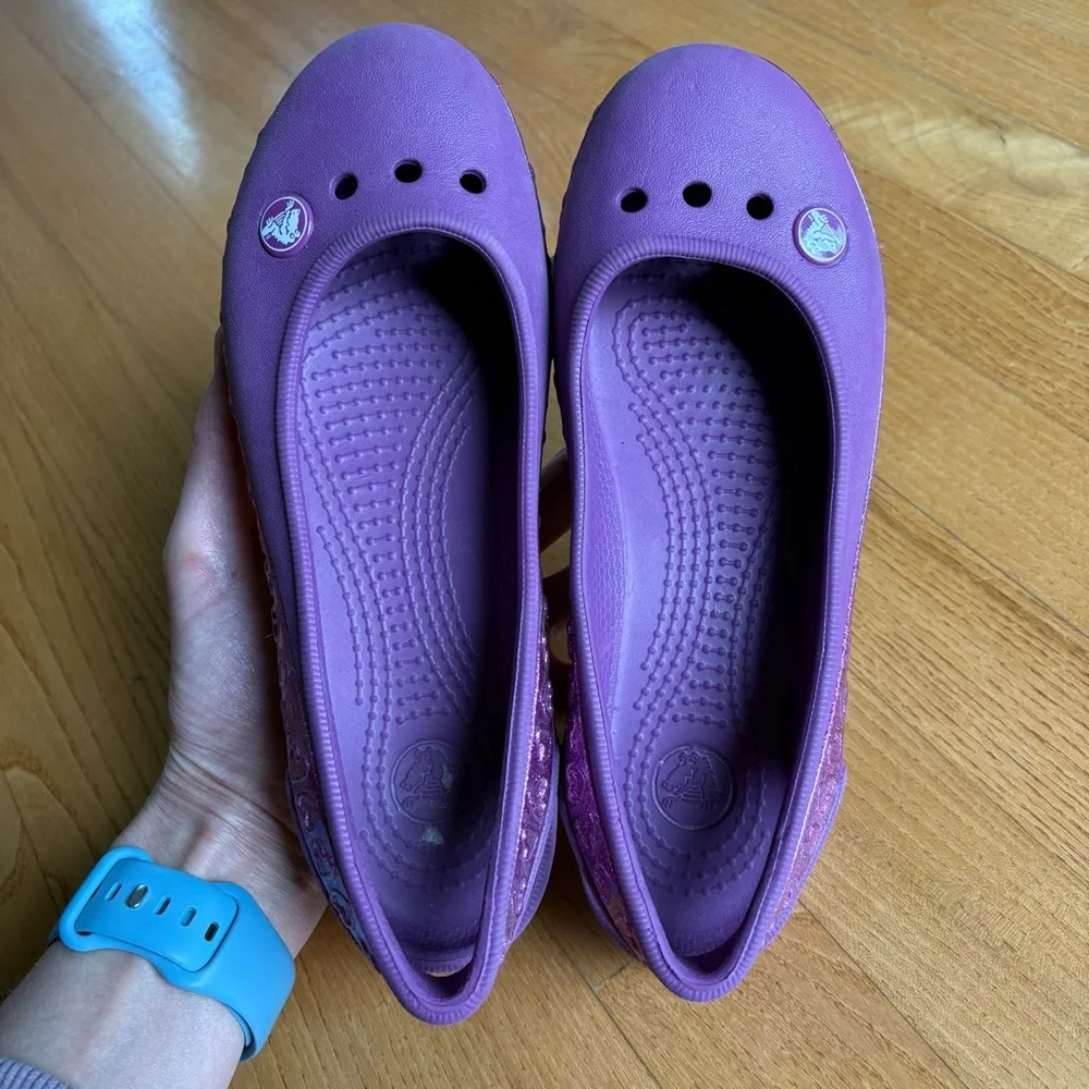 Crocs Genna II Shoes Flats Sparkle Band Slingback Purple Hearts Kids Girls Sz 3